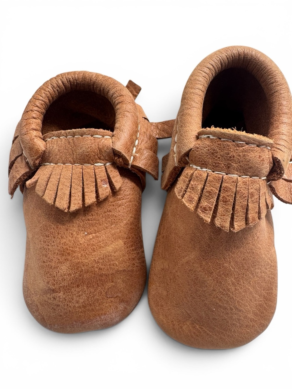Freshly Picked Weathered Brown Leather Baby Moccasins 4.75” EUC No Size Tag